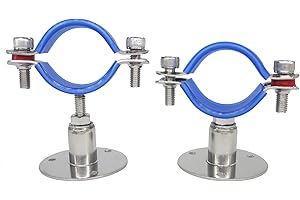NOVSINO Stainless Steel Wall Mount Ceiling Mount Pipe Supports, Adjustable Pipe Bracket Clamp Pipe Strap for Dia 1-1/4 Inch Pipe Tube Short Type, Set of 2