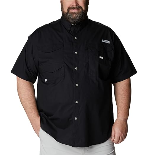 Columbia Mens PFG Bonehead Short Sleeve Fishing Shirt, Black, X-Large Tall