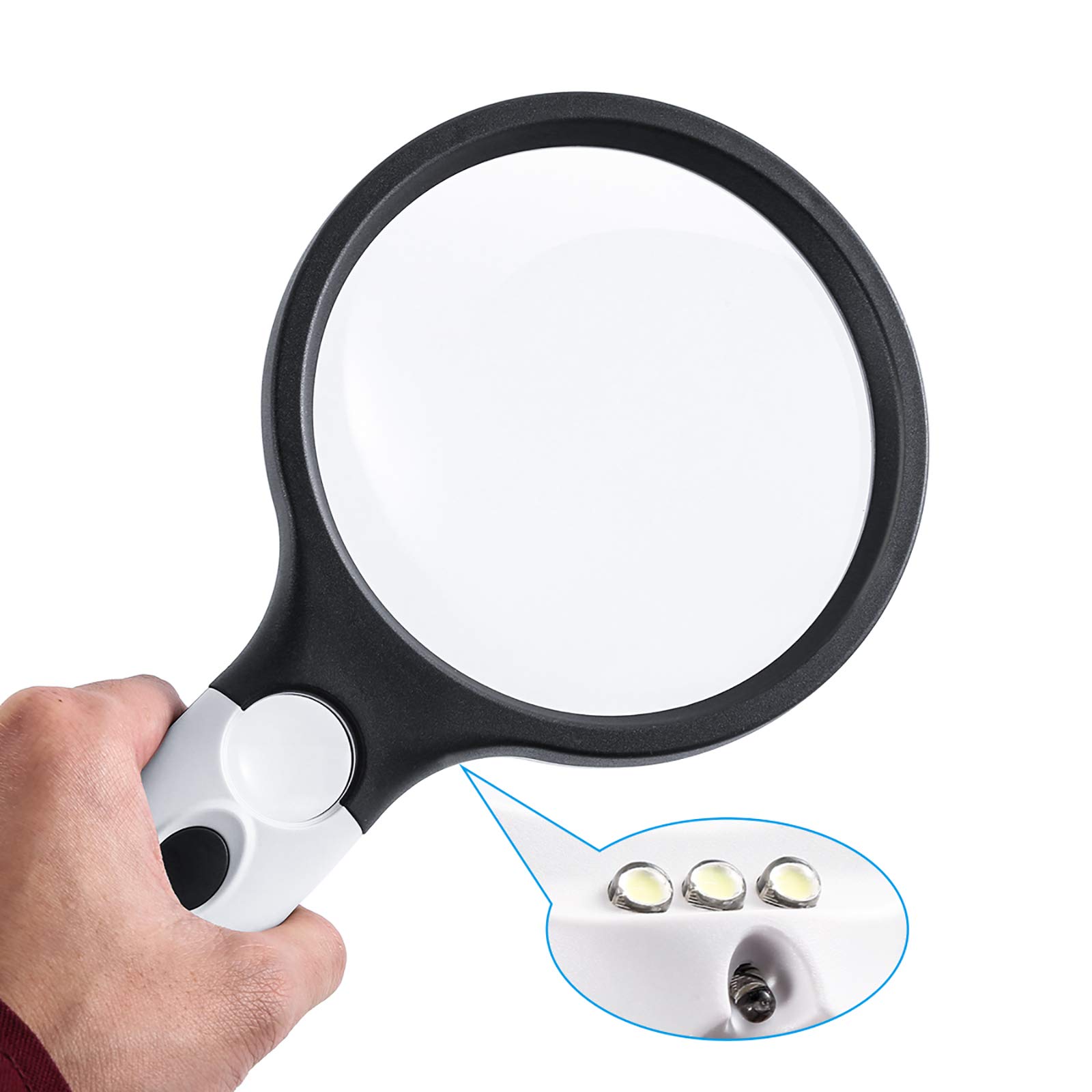 FAMKIT Magnifying Glass with 4X/30X Lens, 4 LED Light, Portable, Senior Reading, Jewellery Inspection, Crafts