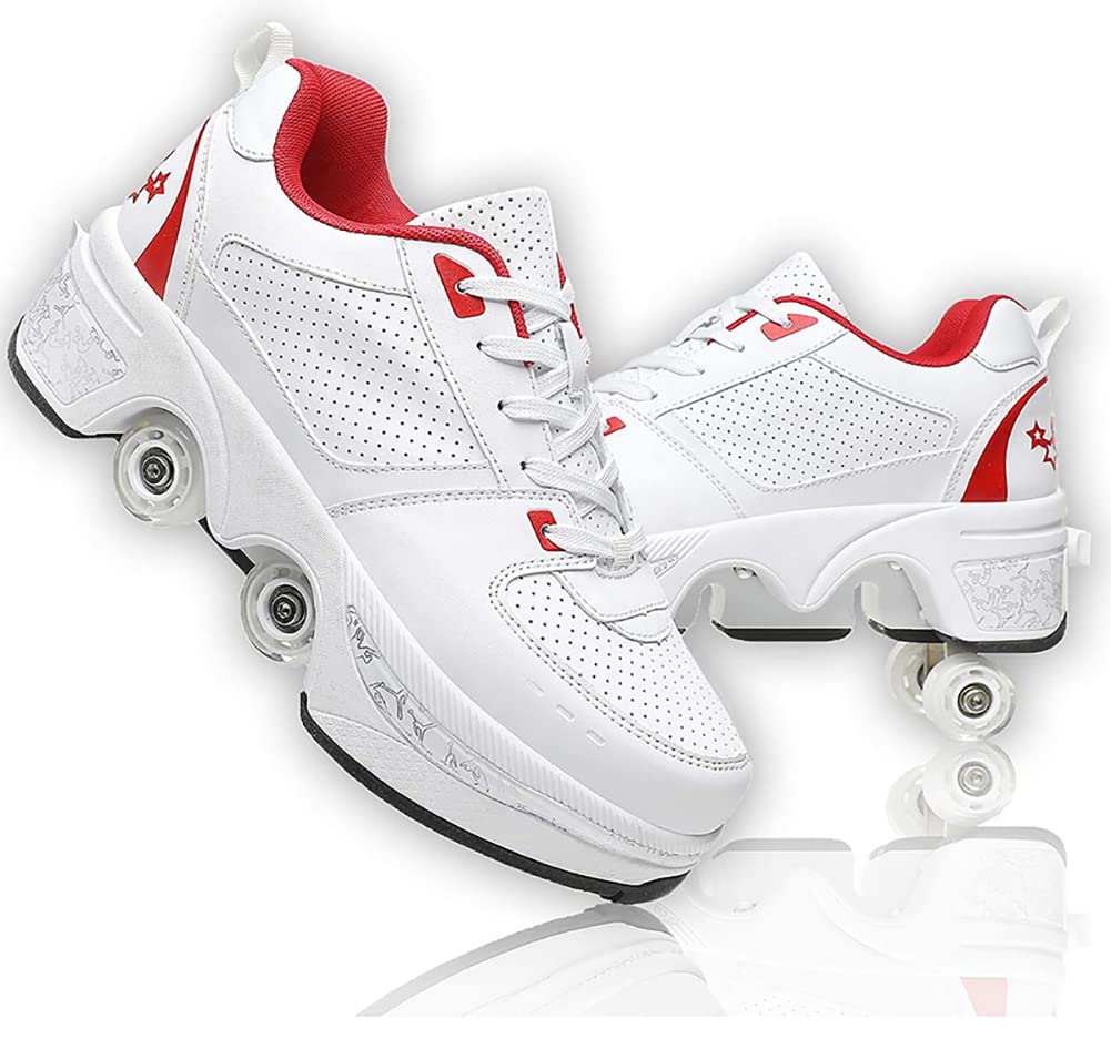 Roller Shoes with Wheels - Comfortable Quad Skates for Girls & Men, Breathable, Adjustable, Hidden Wheel Trainers