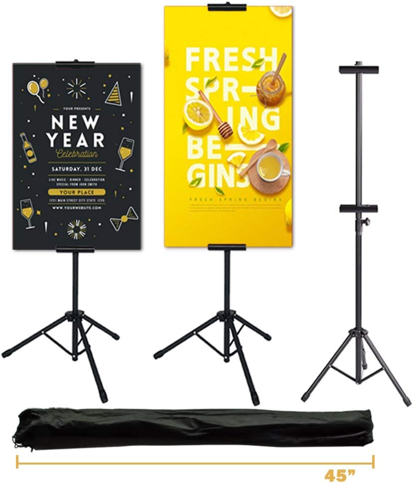 GOGODUCKS Adjustable Poster Stand Up to 73 inches Height, Reinforecd Metal Heavy Duty Black Banner Holder, Double-Sided Tripod Sign(Photo, Artist, Foam) Display, for Wedding, Home, Party, Garden