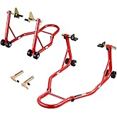 VEVOR Motorcycle Stand Lift, 850lbs Capacity Front Rear Combo Stand Lift, Front Wheel Dual-Fork Stand, Rear U+L Fork Swingarm Spool Stand, for Most Yamaha Honda Kawasaki Suzuki Motorcycles, Red