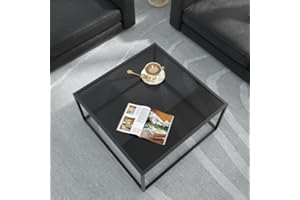 SAYGOER Black Glass Coffee Table Small Modern Coffee Tables 26.7in Square Tempered Glass-Top Accent Center Table for Living Room Home Office with Black Metal Frame Easy Assembly