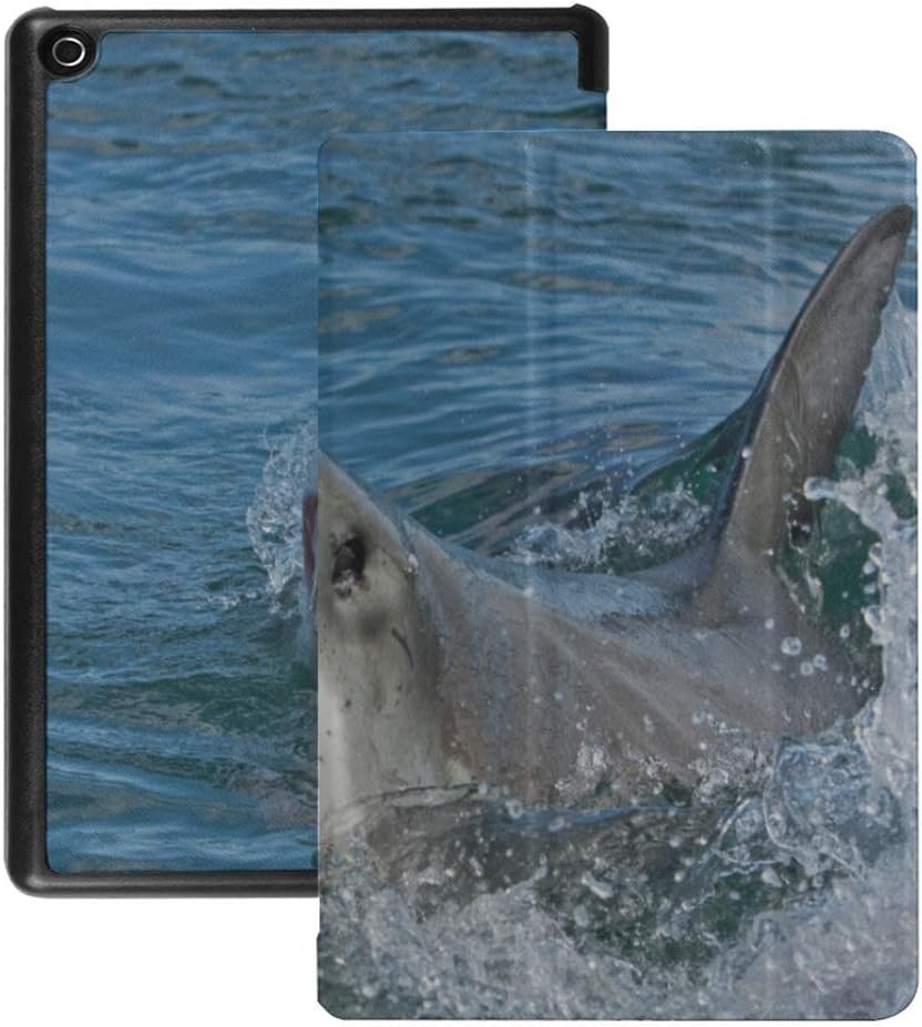 Fire Hd 8 Cases and Covers Great White Shark Swimming Kindle Fire 8 Hd Case (2018 2017 2016 Release,8th/7th/6th Generation) with Auto Wake/Sleep