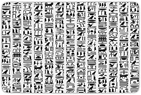 Klotr Bathroom Mat/Rug, Kitchen Floor Mat,Egyptian,Ancient Egyptian Hieroglyphic Writing Monochrome Composition Old Signs Symbols Decorative,Black White,Flannel Microfiber Non-Slip Soft Absorbent