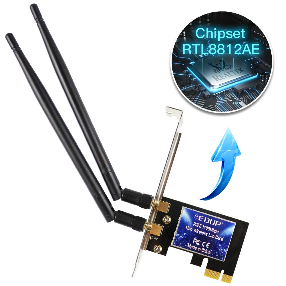 WiFi Card AC1300Mbps EDUP Wireless WiFi PCIe Network Adapter Card 5GHz/2.4GHz Dual Band PCI Express Network Card with 2×6dBi High Gain Antenna for Desktop/PC Gaming