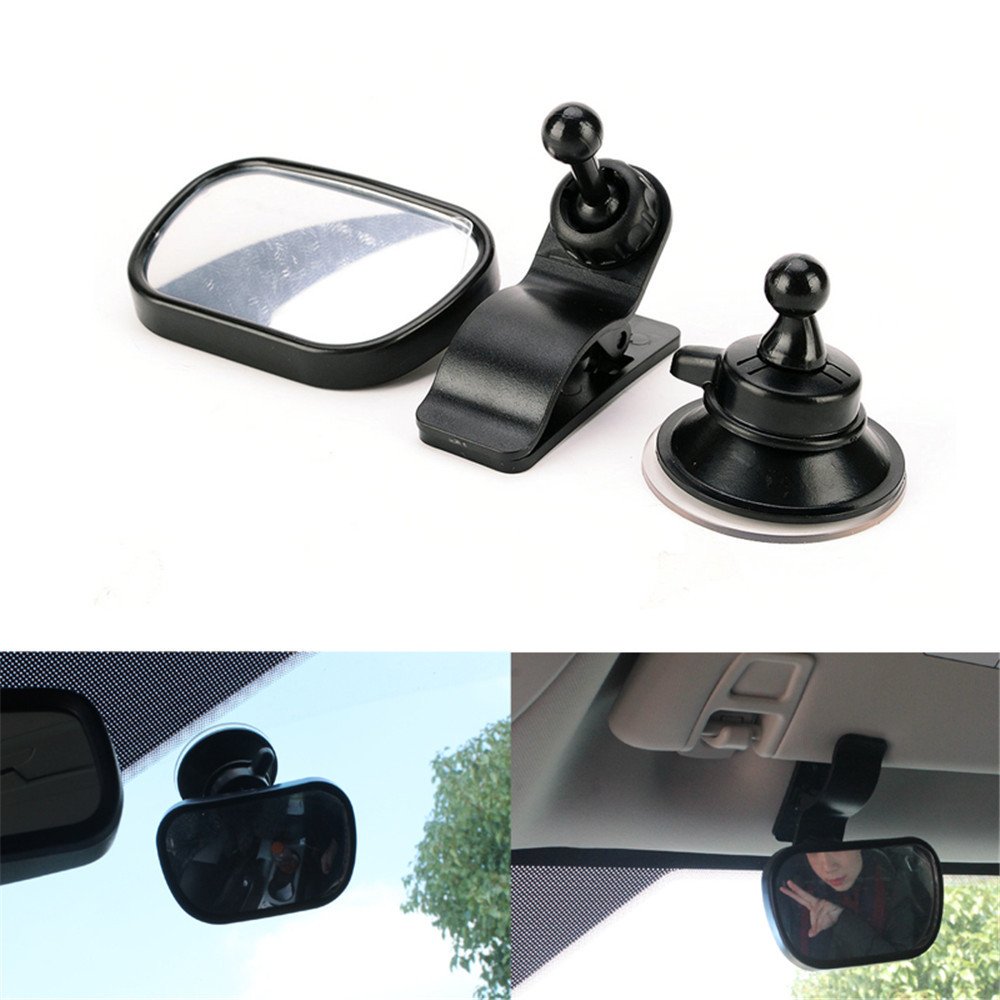 Baby Car Mirror - Rear View Baby Car Back Seat Mirror - Wide Convex Shatterproof Glass - Suction Cup on Windshield / Clip on Car Sun Visor