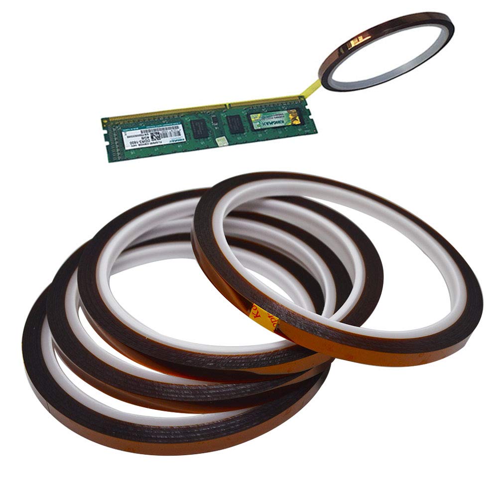 Senven ADHESIVE TAPES 4x High Temp Tape, 33M x 5MM, Heat Resistant, Tawny, Polyimide, 0.05mm Thick, 180°C, for Masking, Soldering, Powder Coating, Sublimation and Insulating Circuit Boards