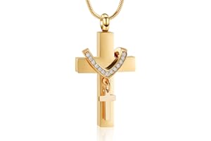 Imrsanl Crystal Cross Necklace for Ashes - Stainless Steel Keepsake Cremation Jewelry - Religious Cross Memorial Urn Necklace