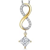Gem Stone King Personalized and Customized 5MM Princess Cut Gemstone Birthstone and Lab Grown Diamond Pendant Necklace for Women | 925 Silver and 10K Yellow Gold | With 18 Inch Chain