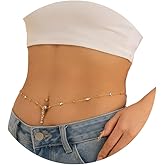 Simple Crystal Bead Dangle Belly Button Ring with Waist Chain Summer Rhinestone Navel Piercing Dangle Waist Chain Bikini Crystal Belly Body Chain Jewelry for Women