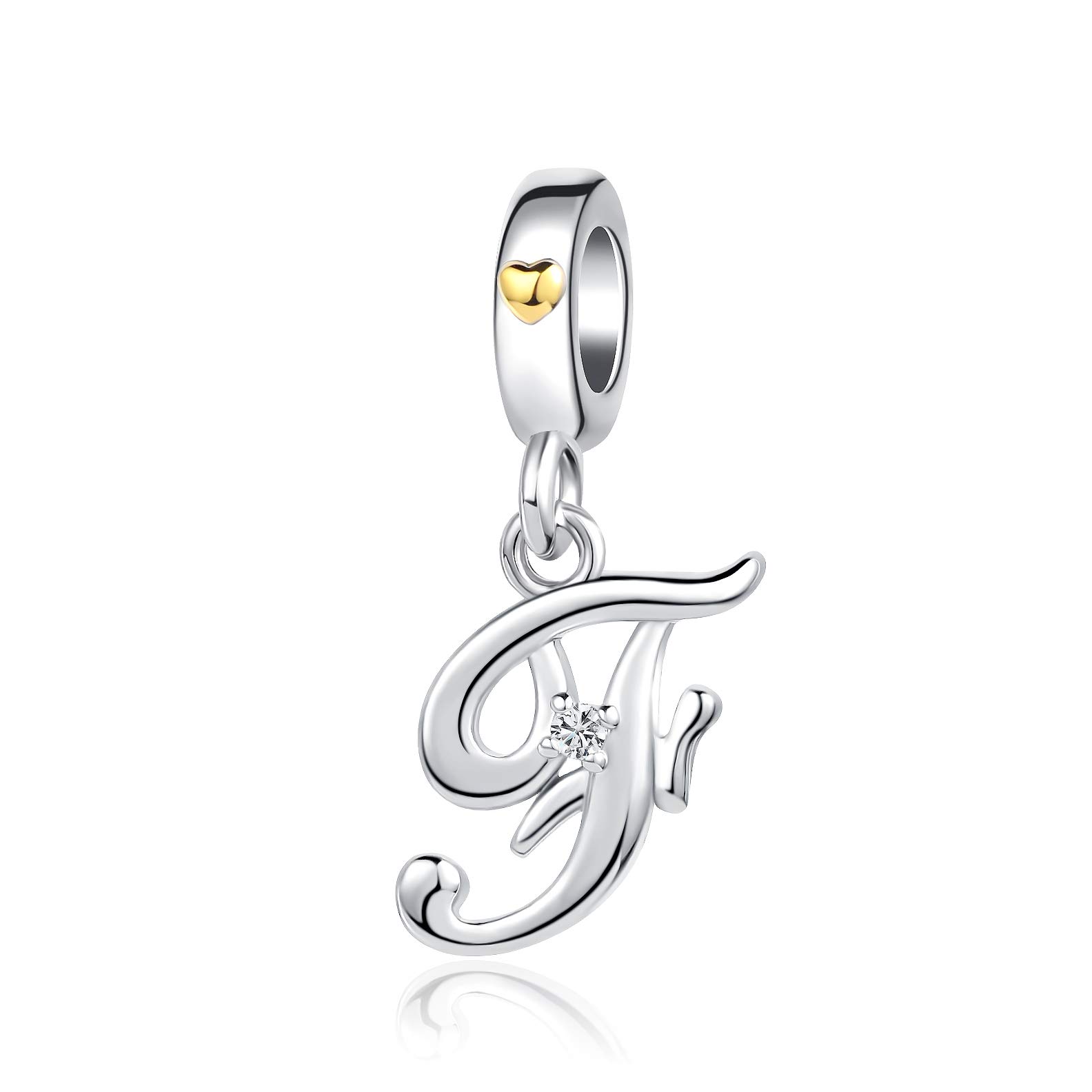 F Initial Letter Name Charms fit Pandora Charms Bracelets Gold Heart Birthday Jewellery Gift for Women Daughter Family