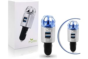 PURE Car Air Purifier 3in1 Premium Stainless Steel Air Filter Ionizer w/Dual USB Quick Charge 3.0 USB-Eliminate Allergens Odor Smell, Smoke, Pets, Pollen Mold Bacteria w/Anti-Microbial Deodorizer (Silver)