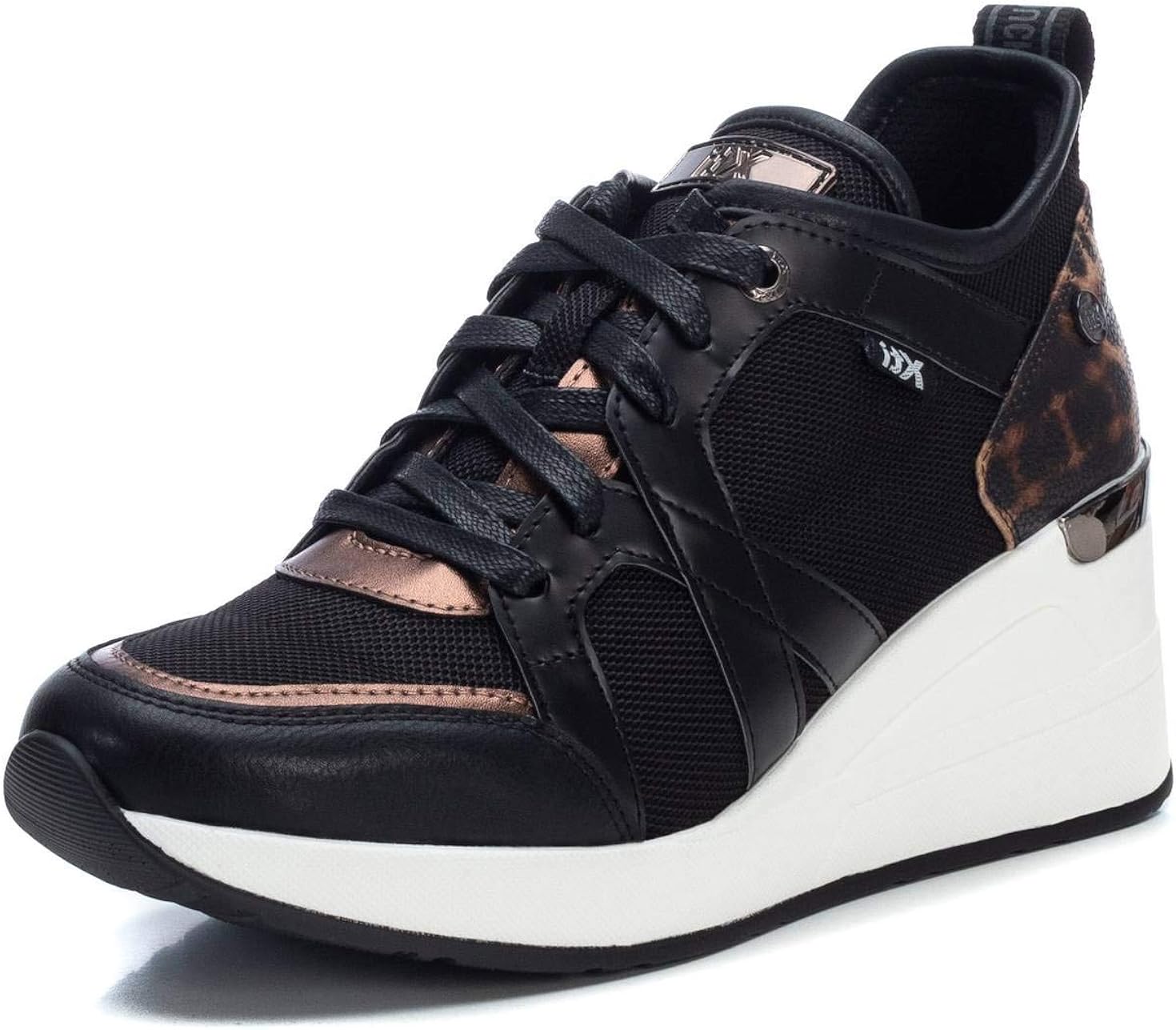 XTI 44567 Womens Wedged Fashion Trainers Black/Leopard Print