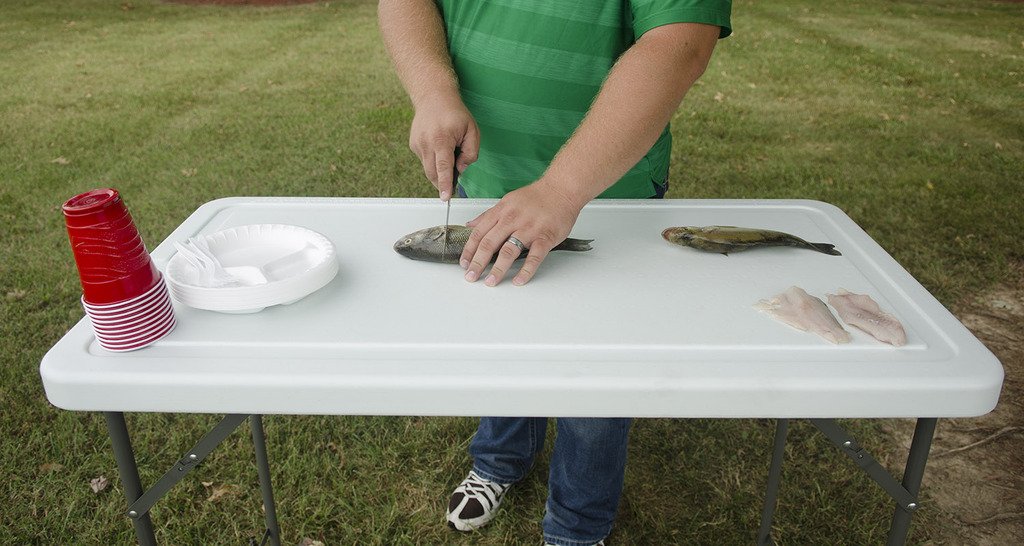 RITE-HITE Multi Function Folding Table - Ideal for Outdoor Use, Fish Filleting, Folding Legs, Sloped Drain