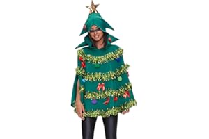 Michellecmm Christmas Tree Poncho Costume Adults Bow Ball Decor Hooded Cloak Cape Party Prop for Cosplay Party