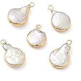 KitBeads 5Pcs Natural Freshwater Pearl Pendants Baroque Cultured Teardrop Pearl Charms with Brass Findings for Jewelry Making Necklaces Bracelets Crafts Bulk