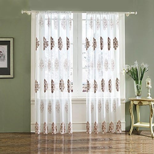 HMDeco Home Decorations Rod Pocket Delicate White Sheer Embroidered Window Curtains/Drapes for Living Room 60W x 96L Inch