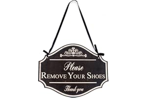 Funly mee Vintage Distressed Black Metal Please Remove Your Shoes Wall Decorative Sign-Take Your Shoes Off Sign for Door -12.