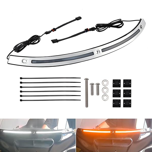 AREYOURSHOP CHROME WINDSHIELD TRIM WITH LED RUNNING TURN SIGNAL LIGHTS FOR HARLEY TOURING STREET GLIDE ELECTRA GLIDE ULTRA LIMITED 2014-2025, SMOKE LENS FRONT BATWING FAIRING WINDSHIELD ACCENT STRIP