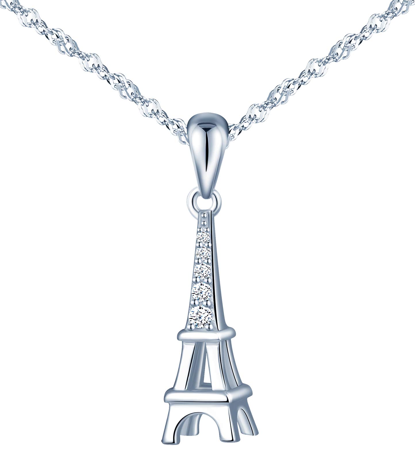 MicVivien Women Jewelry 925 Sterling Silver France Eiffel Tower Pendant Necklace Paris Charm Necklace Jewelry for Women Girls with 45CM Silver Chain