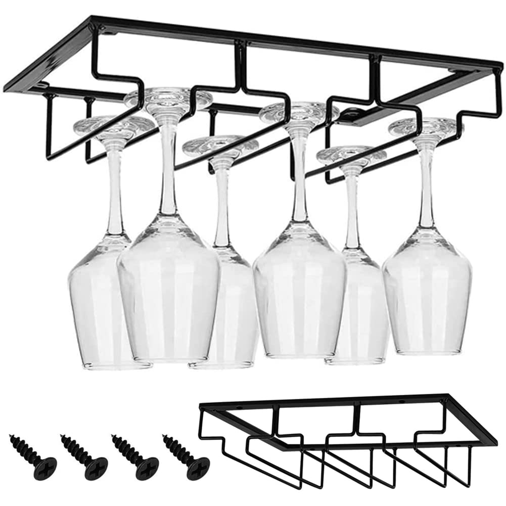 TTBDDM Reverse Wine Glass Holder, Stemware Rack Wine Glass Holder, Metal Stemware Rack, with 4 Screws, Wine Glass Holder for Home, Bar, Kitchen, Restaurant (3 Slots)