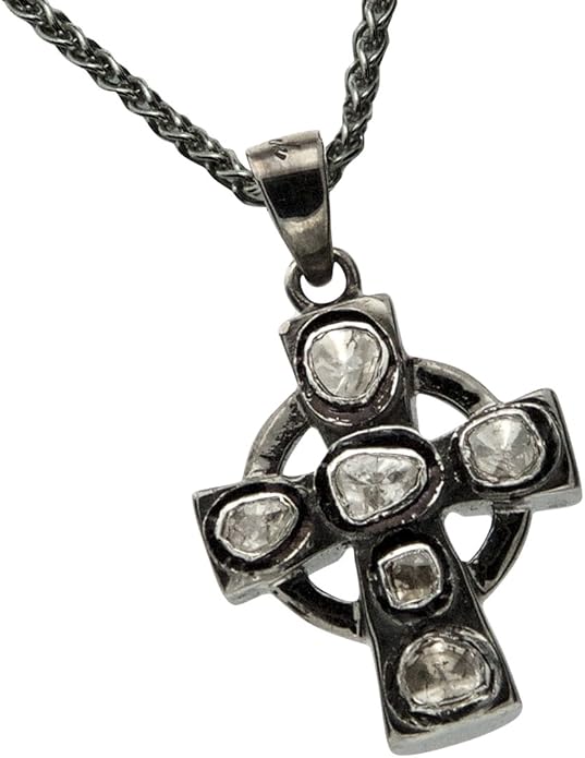 Raw Diamonds Sterling Silver Mens Celtic Cross Necklace By Keith Jack