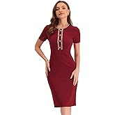 Allegra K Work Dresses for Women 2025 Knee Length Short Sleeve Business Casual Bodycon Sheath Dress