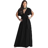 KOH KOH Formal Short Sleeve Cocktail Flowy V-Neck Gown