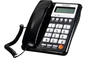 FLIGBLZ Upgraded Telephone Corded Phone Dual Interface Wired Telephone Big Button Landline Phones with Number Display Suitable for Office, Front Desk, Home, Hotel, Seniors (Black) (Black)