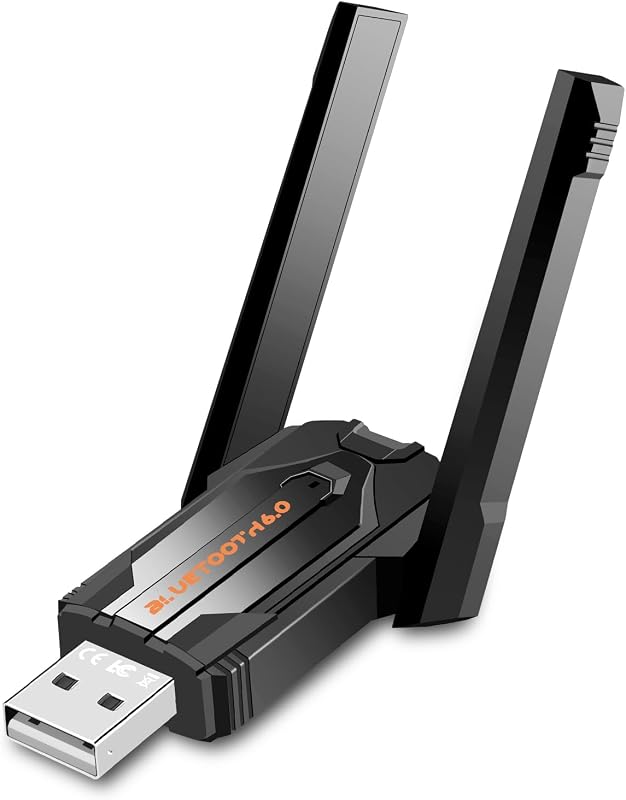 Bluetooth Adapter 6.0 Mit Großer Übertragungsreichweite für PC Windows 11/10/8.1, USB Dongle für Bis zu 5 Geräte simultan, Große Reichweite, Niedrige Latenz