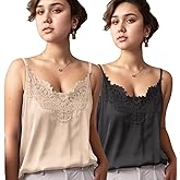 OPLKENR Silk Camisole Tops for Women, Sexy V-Neck Silk Satin Tank Tops Lace Trimmed Camisole