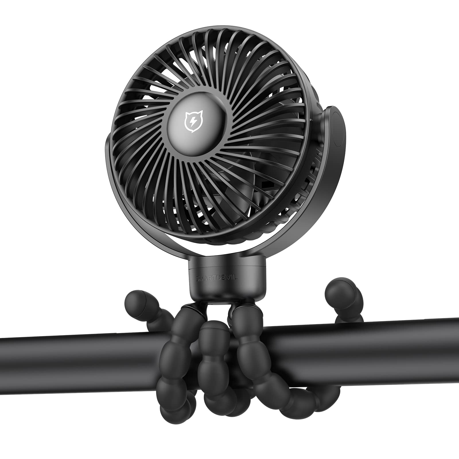 Photo 1 of (used)(damaged) SMARTDEVIL Stroller Fan, 4000mAh Small Battery Operated Baby Fan, 4 Speeds Car Seat with Flexible Tripod, Dual 360° Rotatable