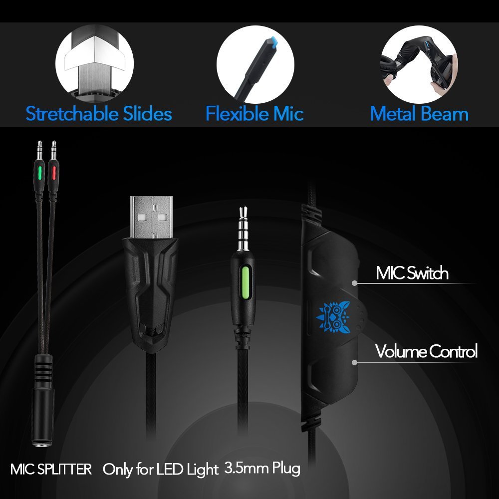 ONIKUMA K2 Gaming Headset - Headset Gaming Headphones for PS4, Xbox One, PC, Nintendo Switch, Mac, Laptop with Noise Cancelling Micphone, Soft Memory Earmuffs & LED Light