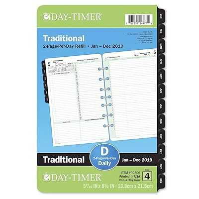 Day-Timer 2019 Daily Planner Refill, 5-1/2" x 8-1/2", Desk Size 4, Loose Leaf, Two Pages Per Day (92800) (Limited Edition)