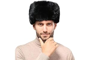 HKSICHENGKEJI Men Winter Trapper Hat Faux Fur Russian Trooper Hat Furry Ushanka Hat Warm Dad Hat Outdoor Windproof Hunting Ski Cap