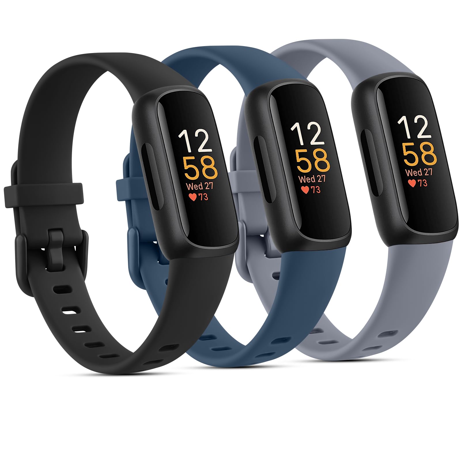 3 Pack Silicone Bands Compatible with One Size, Abyss Blue/Blue Gray/Black