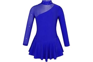 Moggemol Kids Girls Figure Ice Skating Leotard Dress Mesh Splice Roller Skating Dance Performance Costume