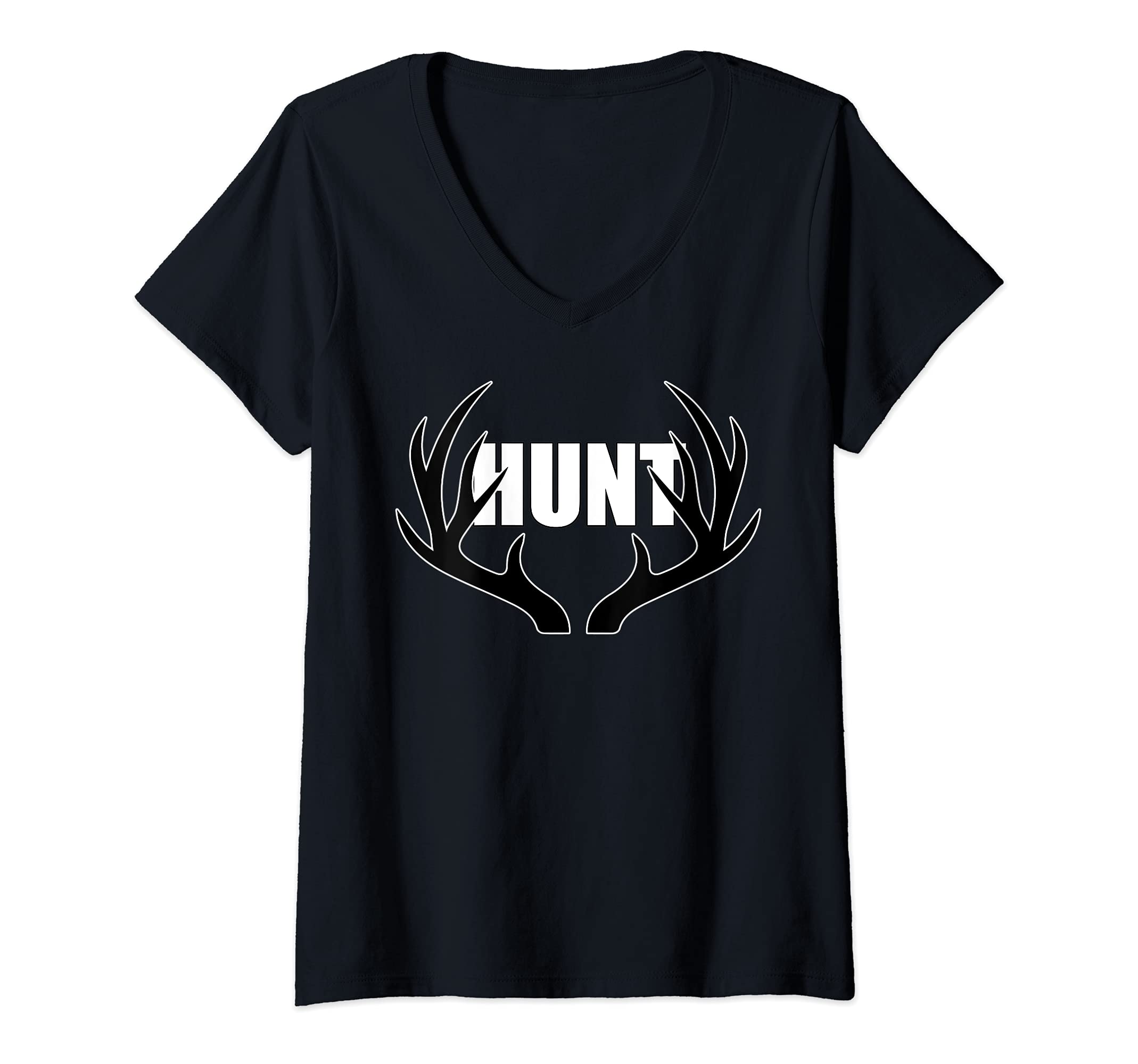Womens Deer Hunting Hunt Whitetail Buck Antlers V-Neck T-Shirt