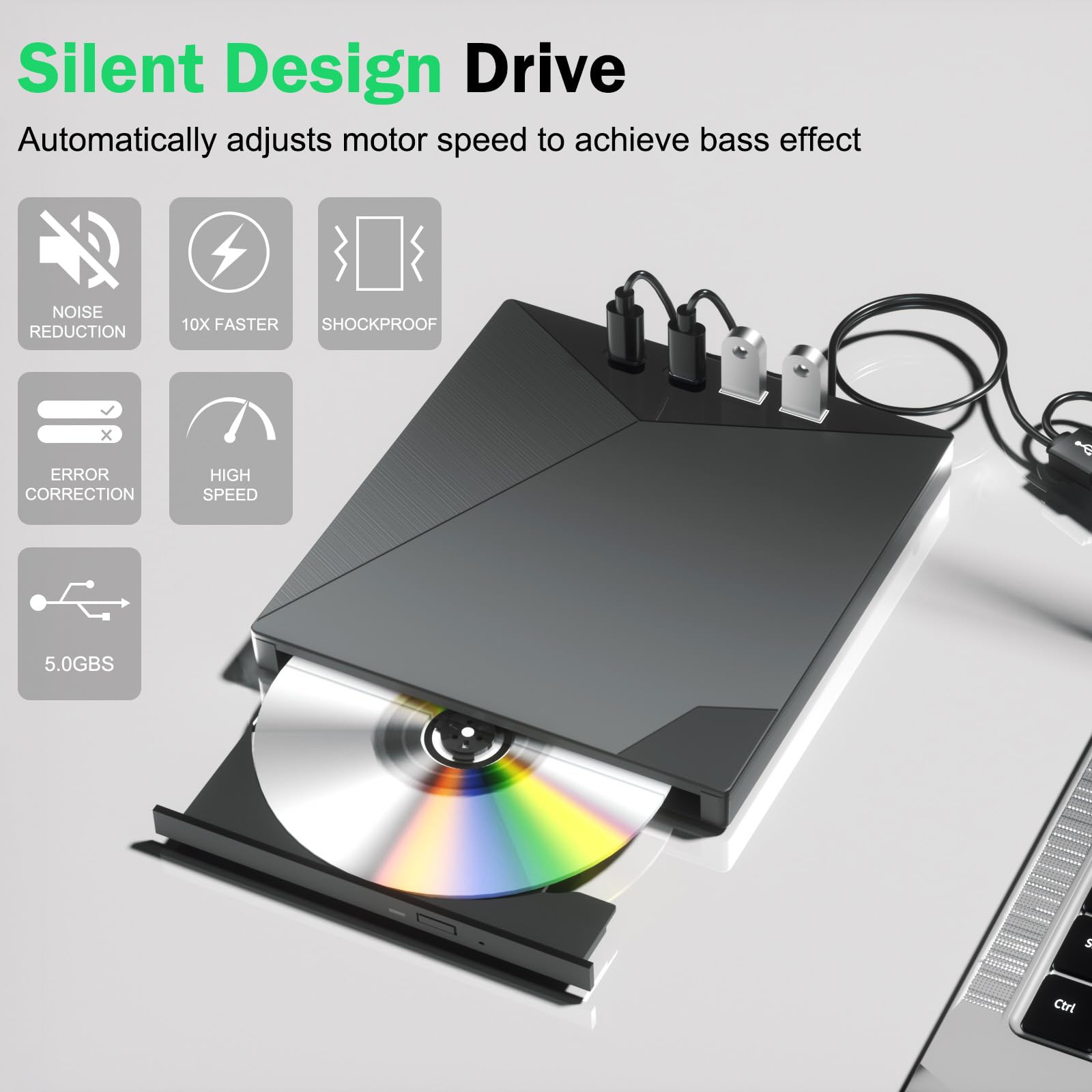 External CD/DVD Drive for Laptop, 7-in-1 CD Burner USB 3.0 and Type-C Portable DVD Burner CD ROM DVD Player Portable CD Reader Compatible with Latptop PC Windows XP/7/8/10, Linux Mac OS