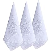 BonjourMrsMr Ladies Womes White Embroidery Cotton Handkerchiefs Wedding Hankies