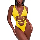 Sovoyontee 2026 Women's Sexy Cheeky One Piece Swimsuits High Cut Thong Bikini Bathing Suit Monokini