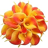 Floral Kingdom 20 Pack Artificial Calla Lily Flowers 14 Inch Yellow-Orange – Real Touch Faux Flowers for Table Centerpieces, Home Decor and Weddings