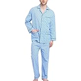 GLOBAL Mens Pajamas Set, 100% Cotton Woven Drawstring Sleepwear Set with Top and Pants/Bottoms