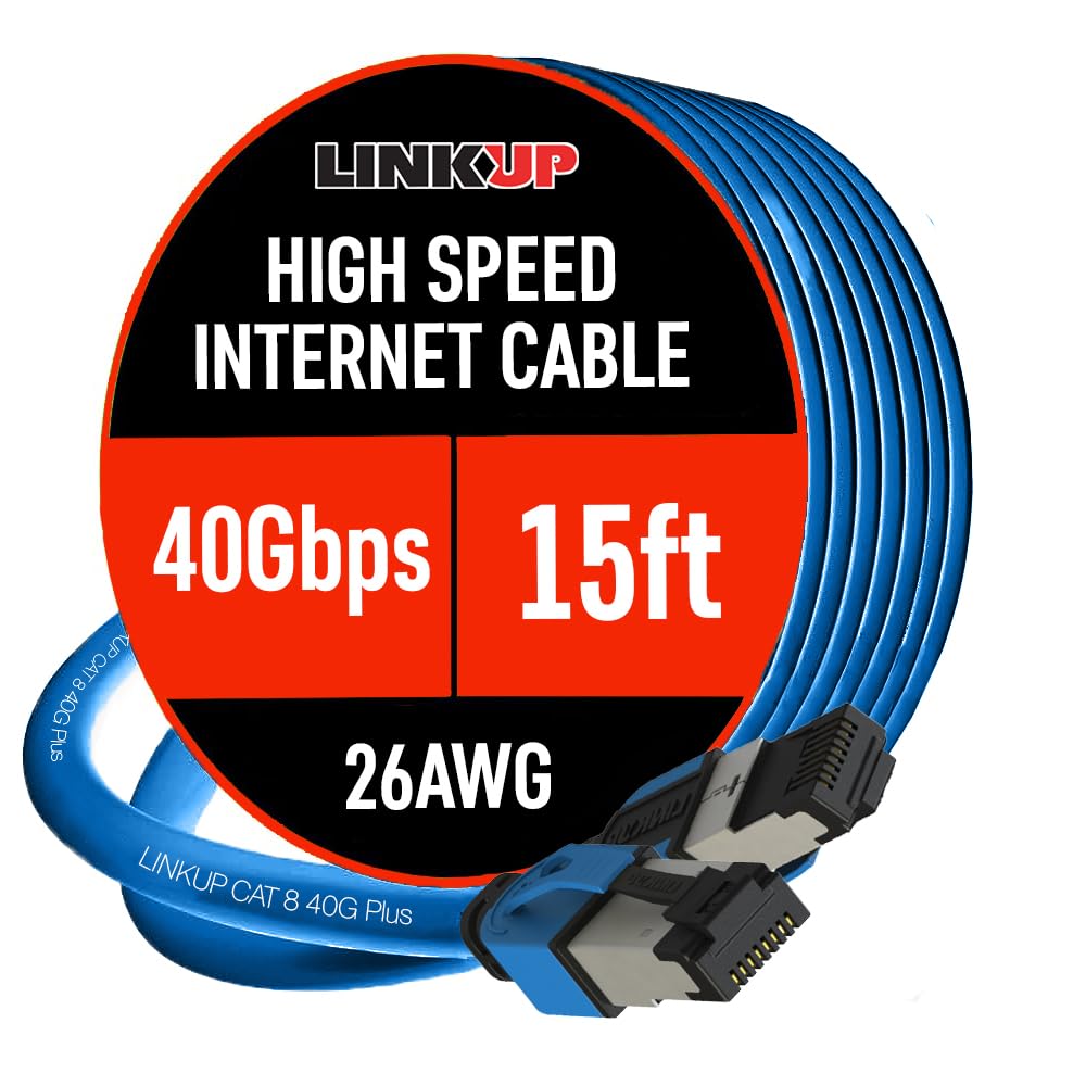 LINKUP – [40Gbps Certified Cat8 Ethernet Patch Cable Double Shielded┃2000MHz (2GHz) Cat8.1┃Future Proof LAN Wires Compatible with Cat7A, Cat7, Cat6A, 25G, 10G, 1G Network [Blue] - 15ft (4.5M) — image 1