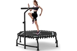 ANCHEER 50" Rebounder Trampoline for Adults- 2025 Foldable Mini Trampoline with Bar- Exercise Trampoline for Adults, Max Load 560lbs, for Indoor/Garden Workout