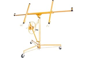 FTOPBTB 11 FT Drywall Lift Panel, Sheetrock Lift Drywall Lift, Adjustable Telescopic Arm, Drywall Lifting Construction Tools & 3 Lockable Wheels, 150lb Weight Capacity Panel Hoist Jack (Yellow, 11FT)