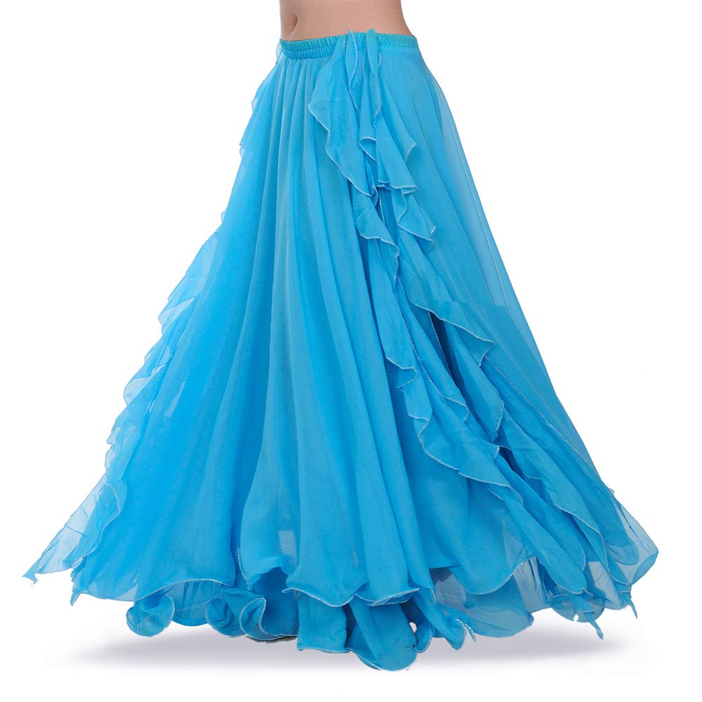 ROYAL SMEELA New Women Belly Dance Skirt Costume Dance Practice Training Chiffon Skirts Dress Performance Apparel Light Blue