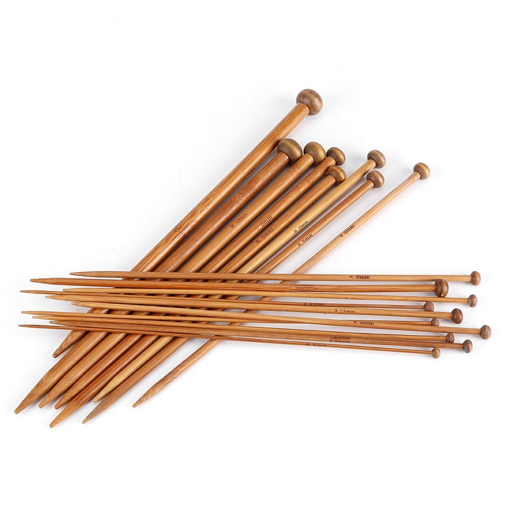 Fdit Bamboo Knitting Needles Kit Wooden Knitting Needles Single/Double Pointed 75pcs/15 Sizes and 36pcs/18 Sizes from 2mm to 10mm (Single Point 36pcs)