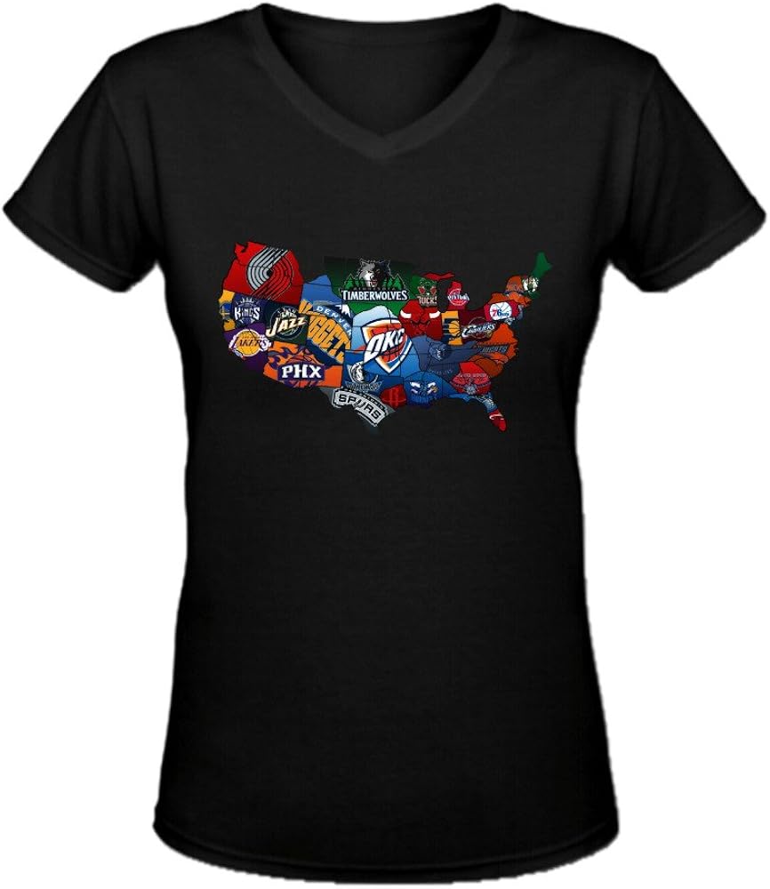 Women's V Neck T Shirts NBA Team Supermaket Graphic